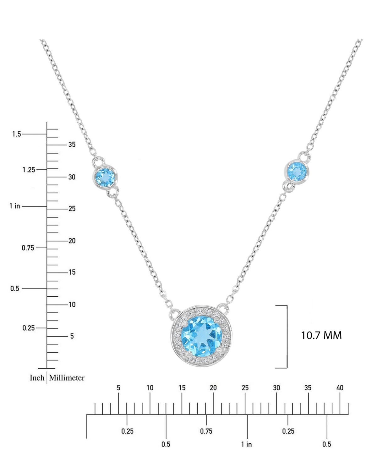 Macy's Swiss Blue Topaz (1.86 ct. t.w.) and Created White Sapphire (0.108 ct. t.w.) Necklace in Rhodium Over Sterling Silver