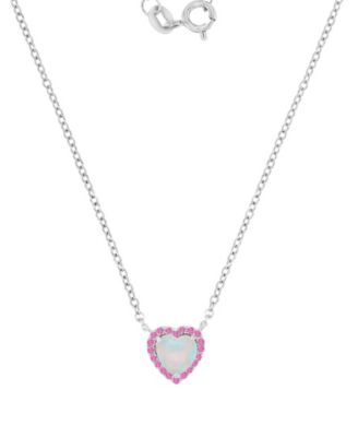 Pink Sapphire (0.12 ct. t.w.) & Opal (6mm) Necklace in Rhodium Over Sterling Silver