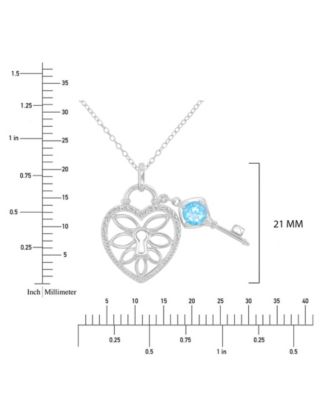Swiss Blue Topaz (0.6 ct. t.w.) and White Sapphire (0.105 ct. t.w.) Heart and Key Pendant Necklace in Rhodium Over Sterling Silver