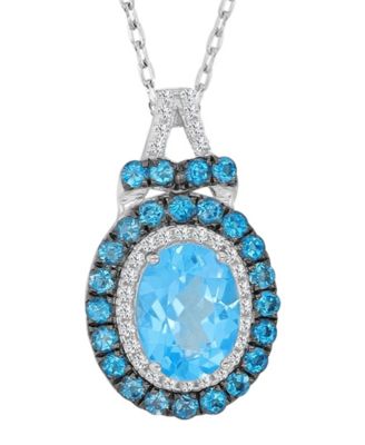 Blue Topaz (0.84 ct. t.w.) & Created Sapphire (0.15 ct. t.w.) Necklace in Rhodium Over Sterling Silver