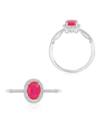 Ruby (1 ct. t.w.) and Diamond (0.14 ct. t.w.) Halo Ring in 14k White Gold