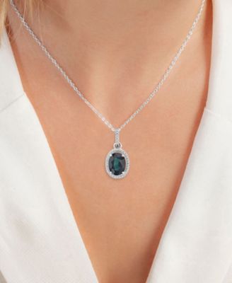 Sapphire (1 ct. t.w.) & Diamond (0.105 ct. t.w.) Halo Necklace in 14k White Gold