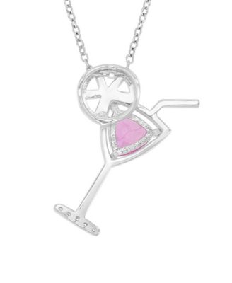 Diamond (0.015 ct. t.w.) & Pink Sapphire (1.05 ct. t.w.) Martini Glass Necklace in 14K Yellow Gold Over Sterling Silver