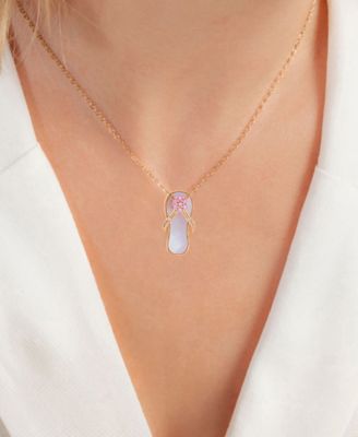 Diamond (0.006ct. t.w.), Pink Sapphire (0.21 ct. t.w.) & Pink Imitation Pearl Slipper Necklace in 14K Rose Gold Over Sterling Silver
