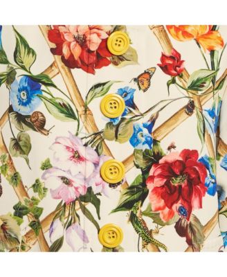 Women's Cream Floral Printed Crepe Button Front Jacket