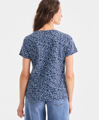 Women's Printed Short-Sleeve Henley Top