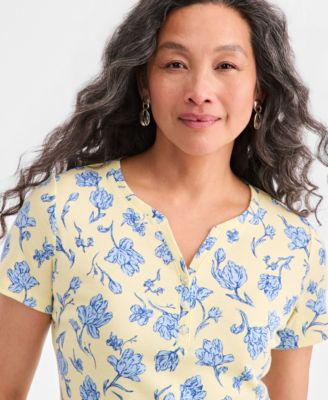 Women's Printed Short-Sleeve Henley Top