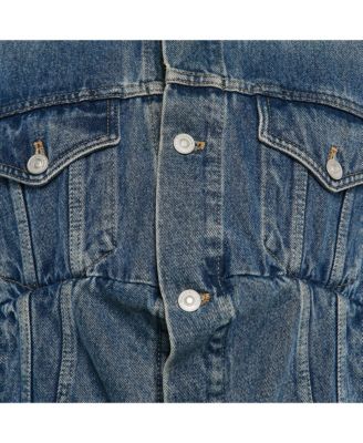 Women's Blue Denim Dart Detail Button Front Jacket