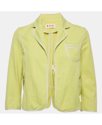 Women's Green Canvas Contrast Trimmed Open Front Jacket