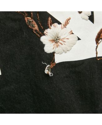 Women's Black Embroidered Denim Button Front Jacket