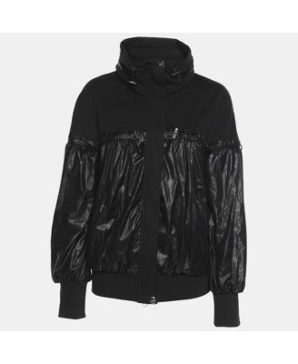 Women's Black Jersey Nylon Hoodie Jacket
