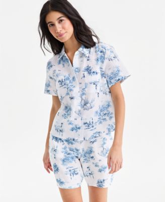 Women's 100% Linen Printed Camp Shirt