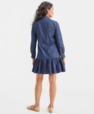 Women's Cotton Chambray Peplum Shirt Dress