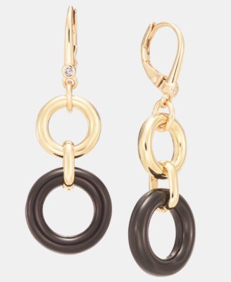 Jet Ring Open Double Drop Earrings