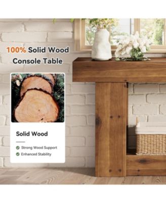 63-Inch Entryway Table, Farmhouse Solid Wood Console Table with U-Shaped Base, 2-Tier Narrow Long Sofa Table Behind The Couch