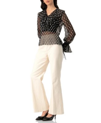 Women's Wide-Leg Textured Trousers with Side Zipper