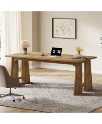 Solid Wood Executive Desk, 70.9-Inch Long Office Computer Desk with Sturdy Wooden Legs, Farmhouse Workstation