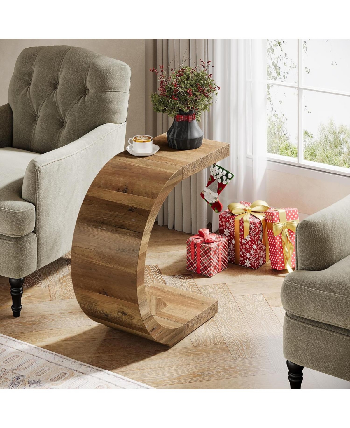 Tribesigns C-Shaped End Table Set of 2, Side Table for Couch Sofa Living Room Bedroom Small Space, Nightstand