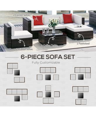 6-Piece Outdoor Patio Rat Wicker Furniture Sofa Set w/ Cushion