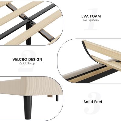 Queen Bed Frame with Headboard, Upholstered Platform Bed with Wood Slat Support, Sturdy Support Feet, Noise Free, No Box Spring Required