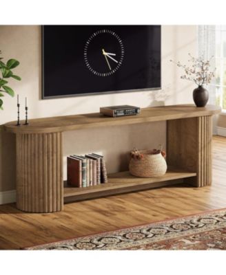 63” Fluted TV Stand for 50/55/65/75-Inch TV, Farmhouse Entertainment Center with Storage Shelf, Media Console Entertainment Stand