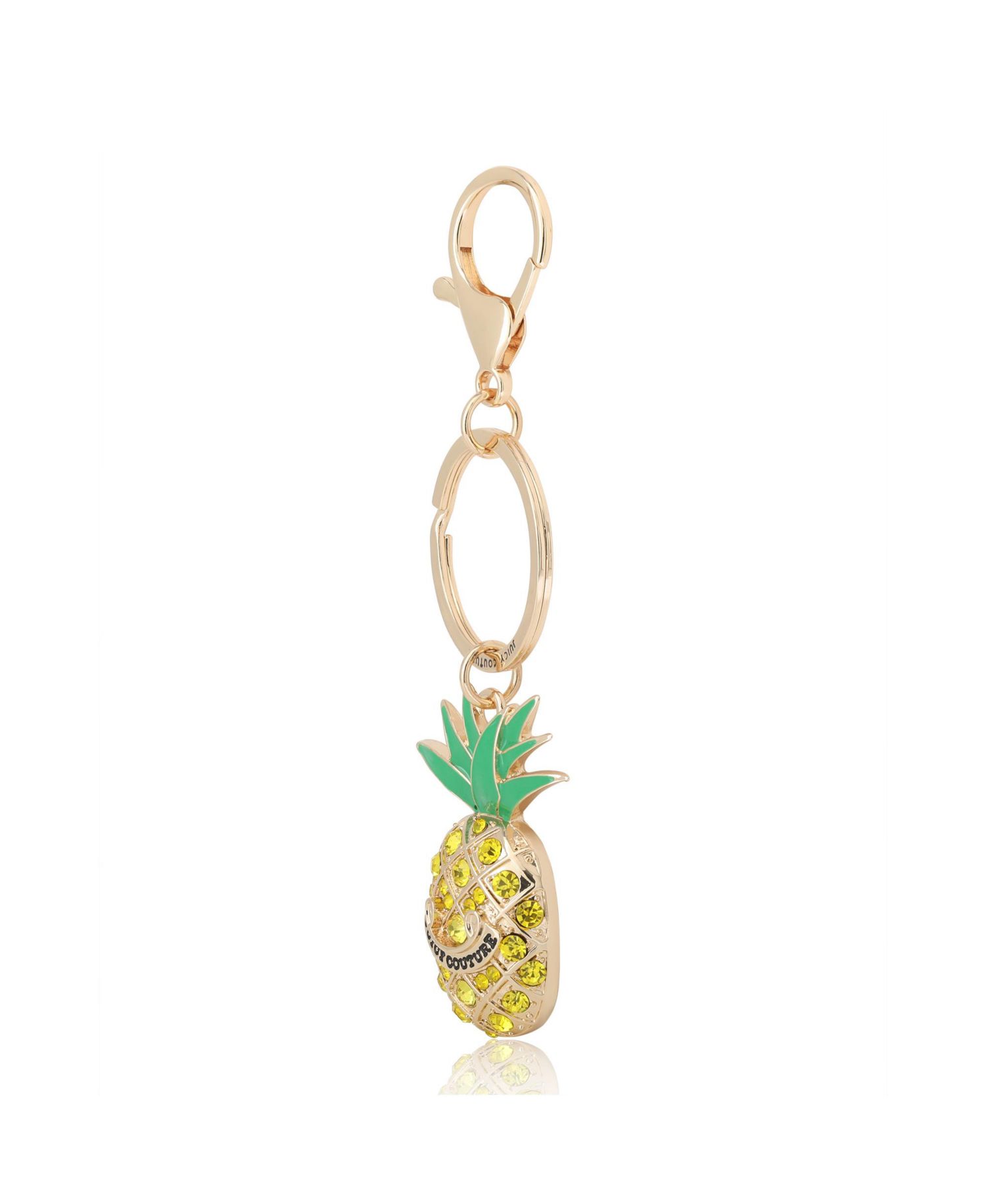 Crystal Pineapple Keychain, Gold Tone with Green Enamel Leaves