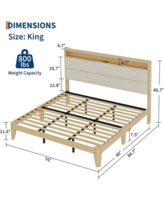 Boucle Upholstered Platform Bed Frame with Storage Headboard, LED Lights & Charging Station &acirc;€“ No Box Spring Needed - King
