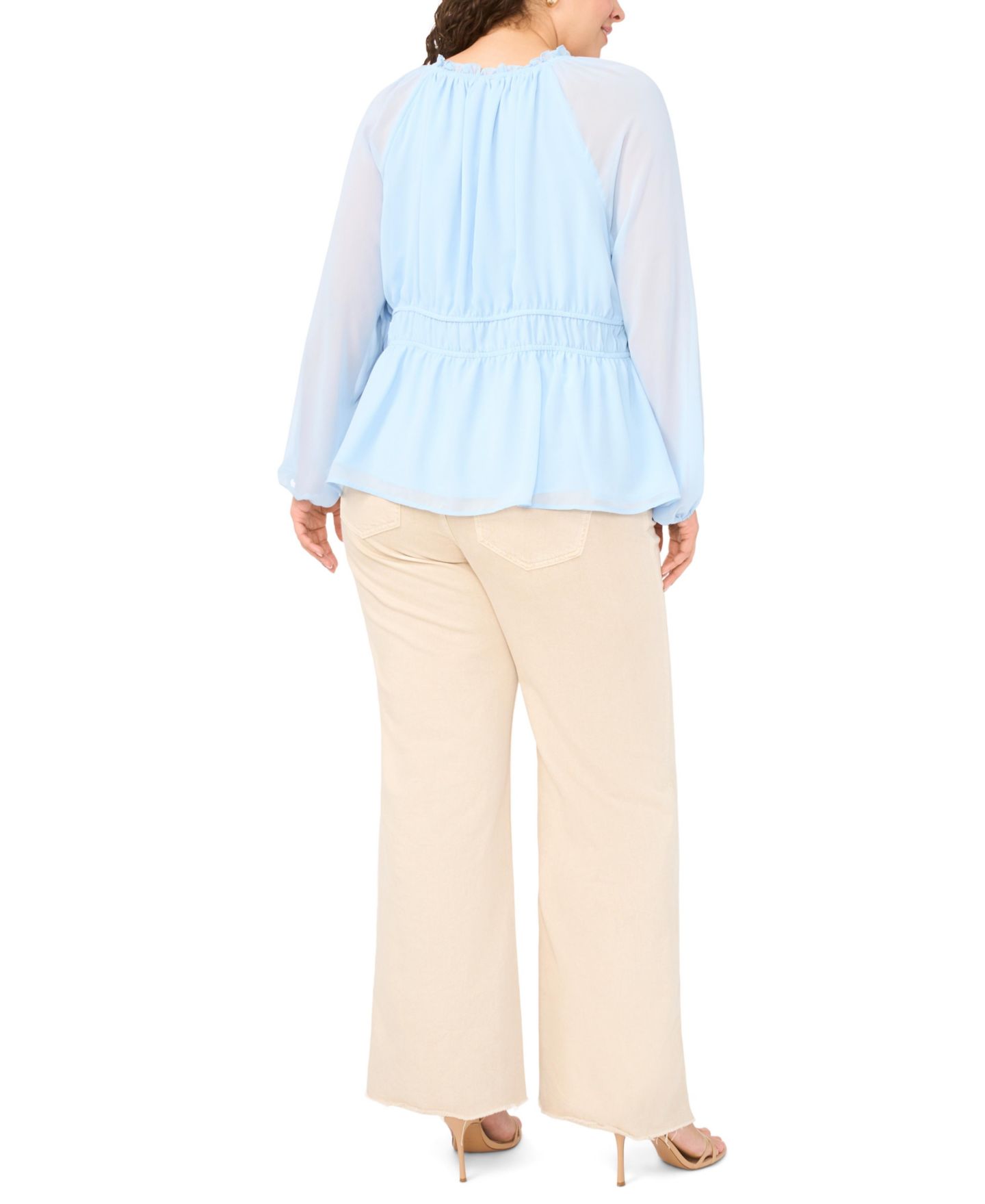 Топ Vince Camuto Plus Size V-Neck Long-Sleeve Top, цвет: Небесно-голубой — фото 4