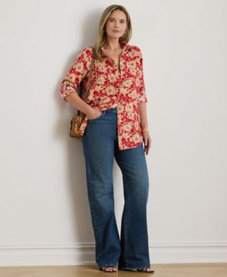 Plus Size Karrie Relaxed Fit Floral Point Collar Shirt