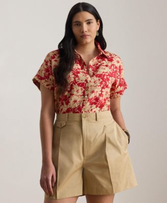 Plus Size Relaxed Fit Floral Collared Shirt