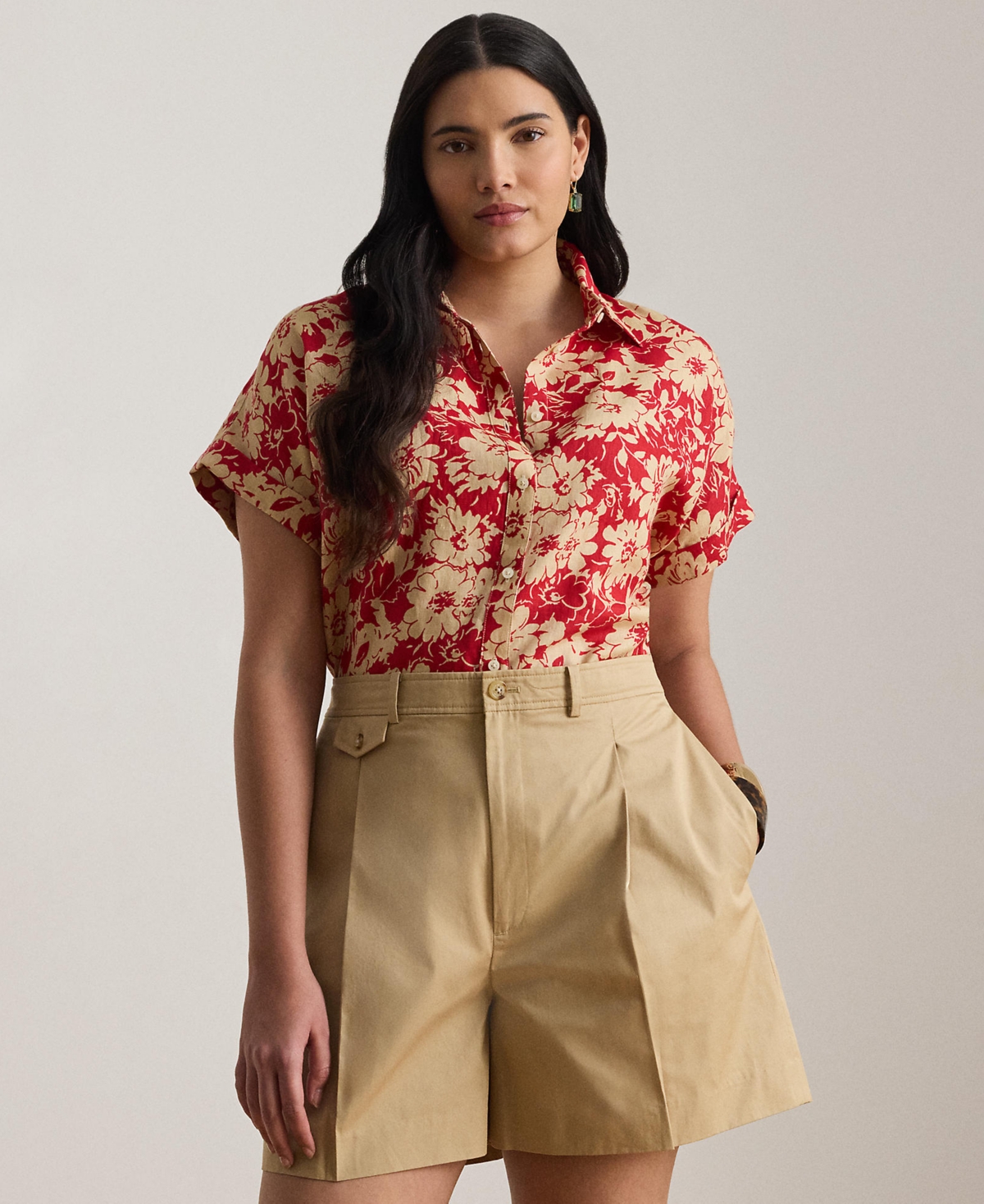 Lauren Ralph Plus Relaxed Fit Floral Collared Shirt