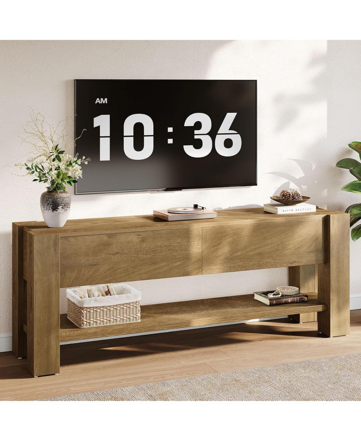 Tribesigns 63" Tv Stand for TVs up to 75-Inch, Entertainment Center with 2 Drawers and Open Storage Shelves, Media Console Television Stands