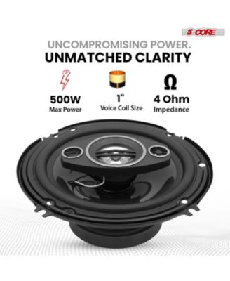 Coaxial Car Door Speakers 6” Pair 500W 4Ohm 2 Way Component Subwoofer Audio w Super Tweeter
