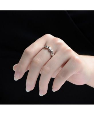 White Gold Plated Geometric Pyramid-Patterned Band Ring