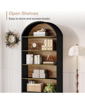 76.8" Tall Arched Bookcase, 5-Tier Bookshelf with File Cabinet Drawer, Modern Freestanding Wooden Bookshelves, Open Display Storage Shelves