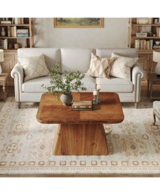 Vintage Solid Wood Coffee Table, 31.5" Square Coffee Table for Living Room, Classic Living Room Center Tables, Brown