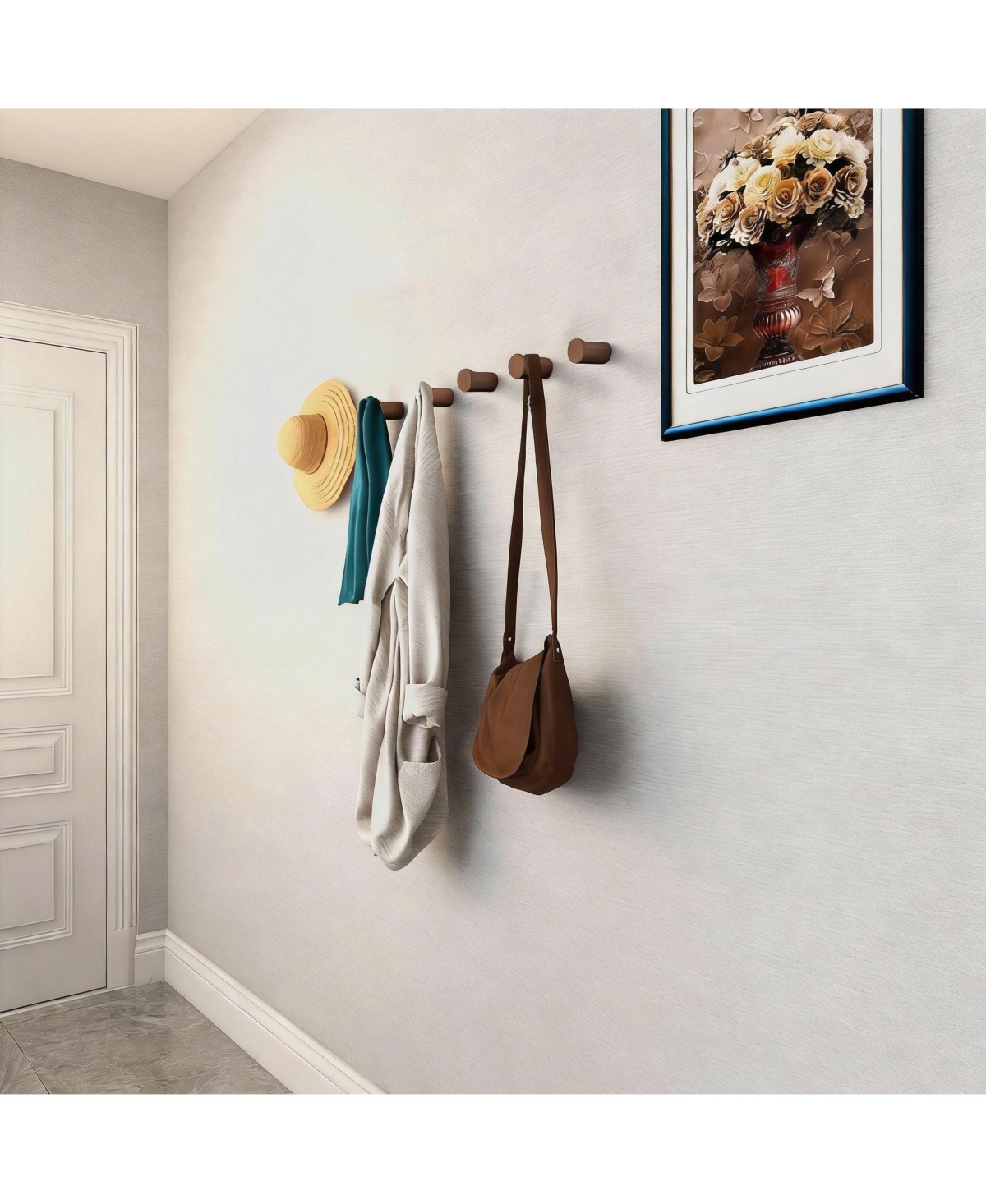 Yigii Handcrafted Walnut Wood Wall Hooks – Rustic Coat, Hat & Bag Organizer