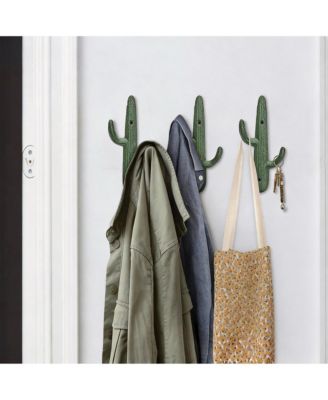 Set of 3 Rustic Cactus Cast Iron Wall Hooks for Coats, Bags, Towels - Easy Install