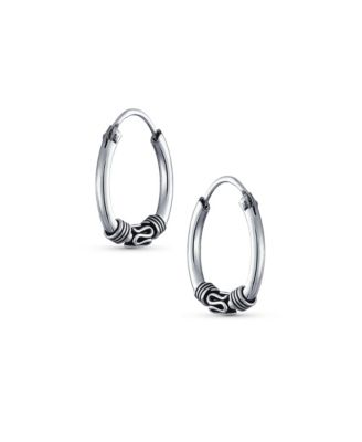 Bali Tribal Continuous Endless Tiny Hoop Earrings Oxidized .925 Sterling Silver .75 Inch Diameter