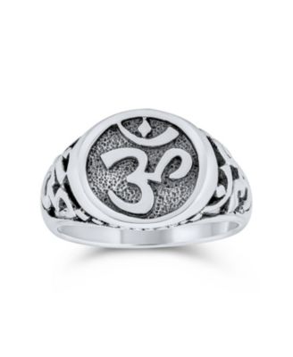 Inspirational Om Signet Ring With Devanagari Script Oxidized .925 Sterling Silver