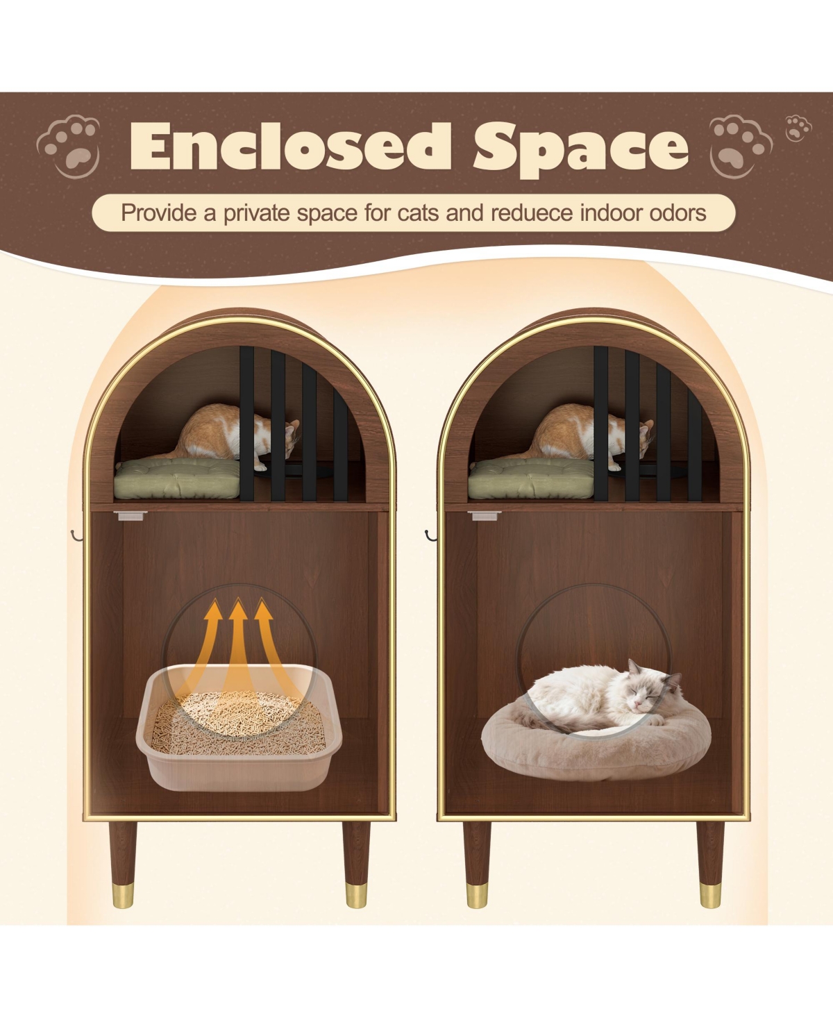 Aostirmotor 37.4" Cat Litter Box Enclosure Furniture, 2-in-1 Hidden Bed with Storage,Brown