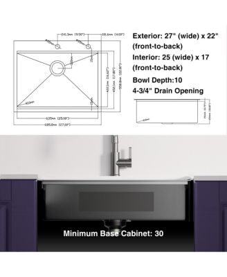 27x22x10inch Gunmetal Kitchen Sink Topmount Stainless Steel Worksation Single Bowl