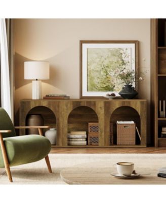 63" Industrial Retro TV Stand for 32-75 Inches TVs, 3-Tier Open Entertainment Center Console Table, Widened Low Cabinet Media Storage Unit