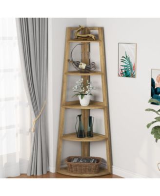 70 inch Tall Corner Shelf, 5 Tier Modern Corner Bookshelf Bookcase Industrial Corner Ladder Shelf Plant Stand