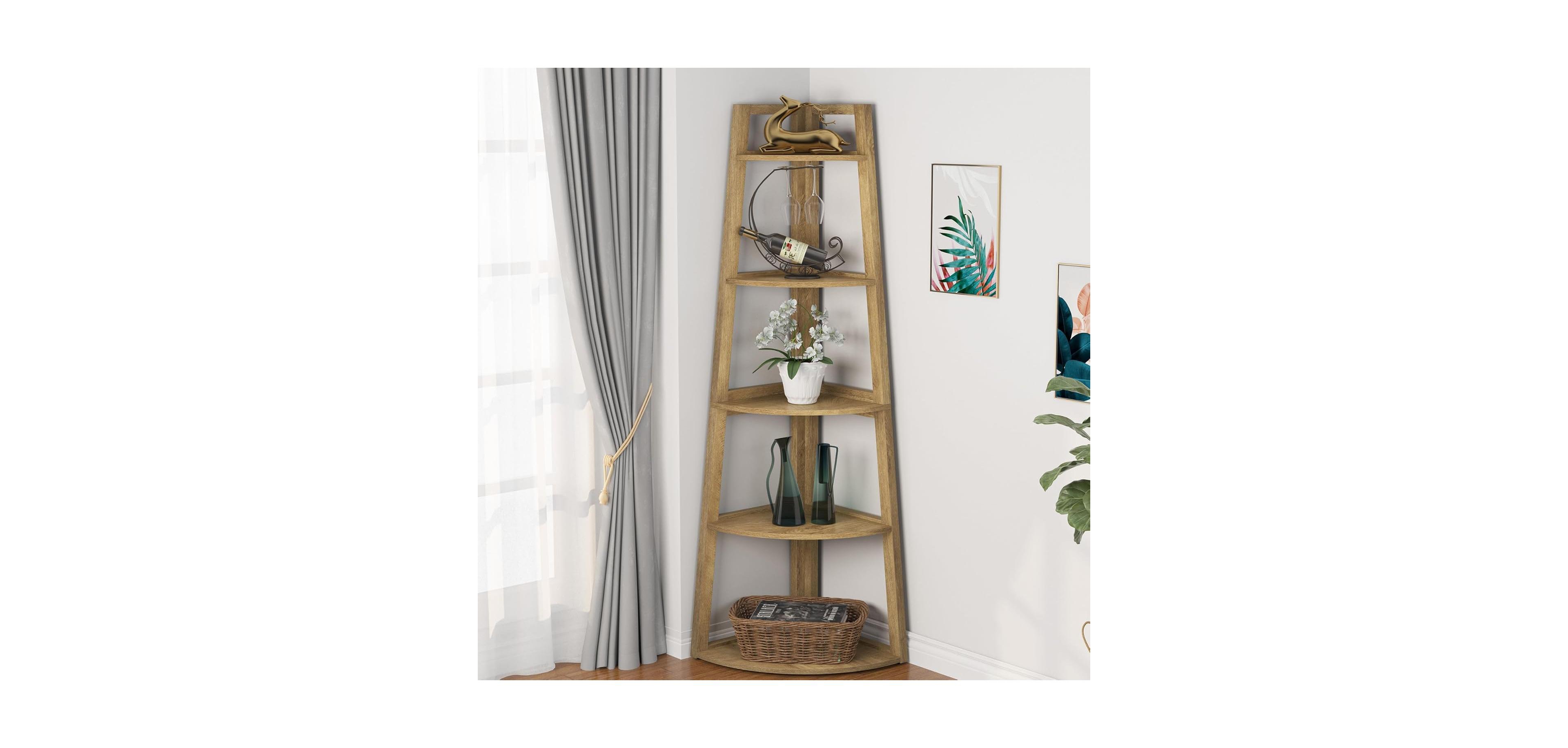 Tribesigns 70 inch Tall Corner Shelf, 5 Tier Modern Corner Bookshelf Bookcase Industrial Corner Ladder Shelf Plant Stand