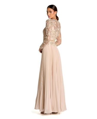 Women's Long Sleeve Chiffon Embellished Gown