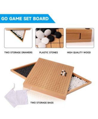 12-Inches Wooden Go Board Game Set with Drawers, Wood Go Game Board Set with Plastic Stones