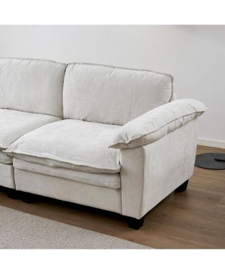 Living Room Sofa Luxury Couch Four Seater with Two Ottomans Beige