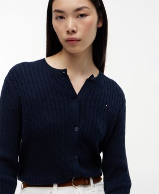 Women's Cable Knit Crew Neck Cardigan Sweater