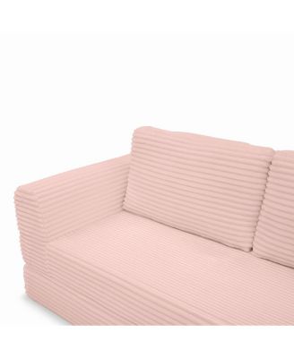 2-in-1 Folding Convertible Sofa Bed, Modern Corduroy Sleeper Couch with 2 Pillows, Pink